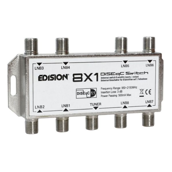 EDISION DISEQC 8x1 Διακόπτης DiseqC EDISION 8x1, για σύνδεση εώς 8 Δορυφόρους προς 1 Δέκτη