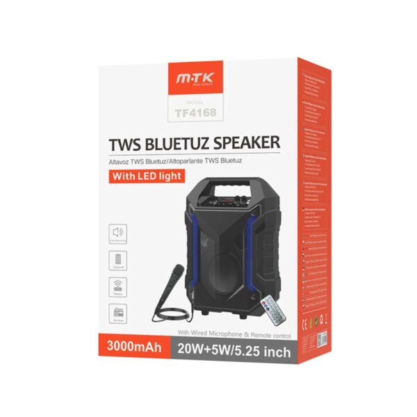 Speaker Moveteck TF4168, Bluetooth, Καραόκε, USB, SD, FM, AUX, Μαυρο - 22163 - Image 2