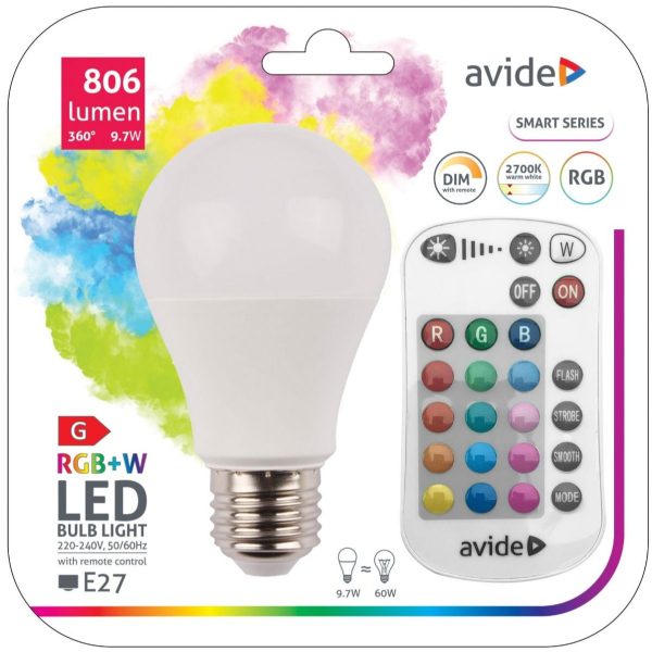 Avide Smart LED Λάμπα A60 9.7W RGB+W 2700K with IR Remote
