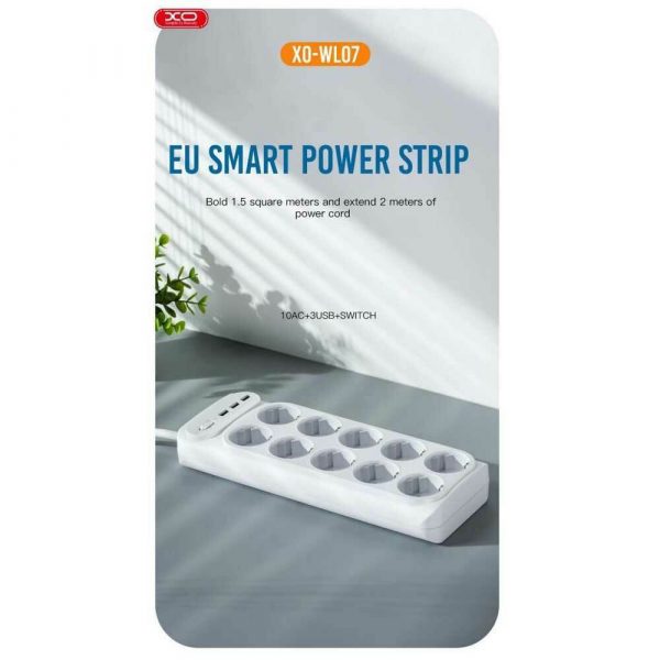 XO WL07 EU 2m Smart Power Strip (10AC+3USB 3.1A) White - Image 4