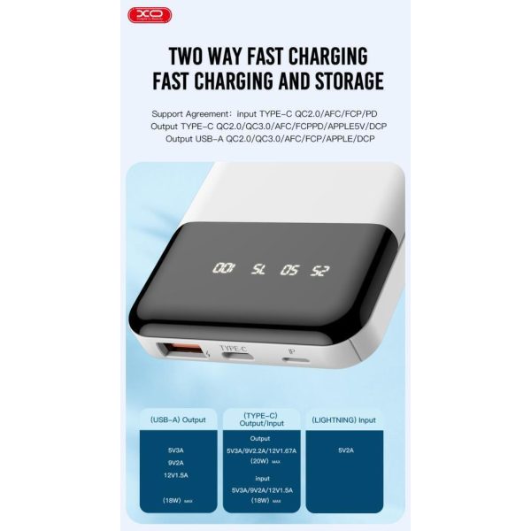 XO PR192 Power Bank 20000mAh 20W με Θύρα USB-A και Θύρα USB-C Power Delivery Μαύρο - Image 6