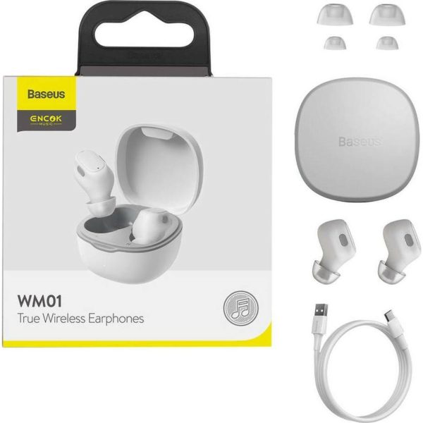 Baseus WM01 In-ear Bluetooth Handsfree Ακουστικά με Θήκη Φόρτισης Λευκά - Image 4