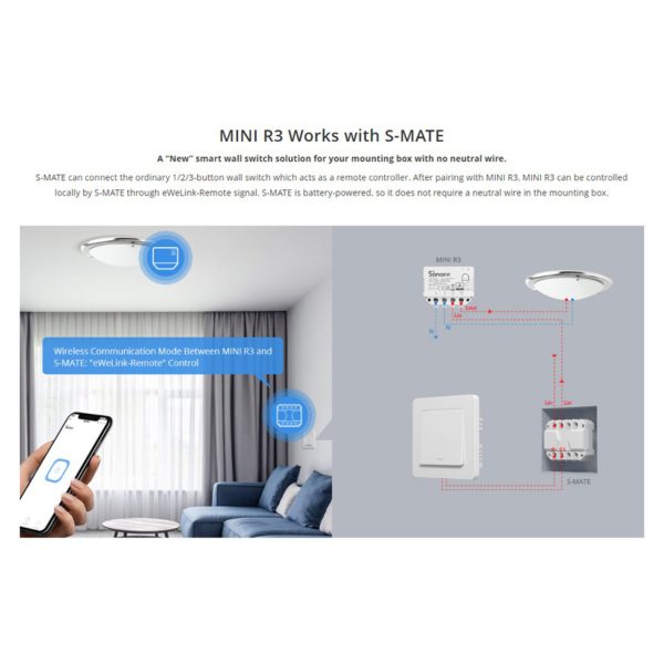 Sonoff S-Mate Ενδιάμεσος Διακόπτης με 3 κανάλια 16Α Λευκός - Image 4