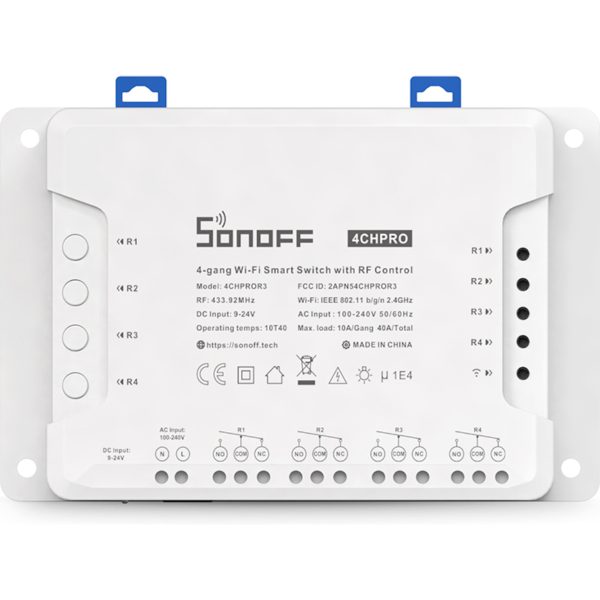 Sonoff 4CH PRO R3 Smart Ενδιάμεσος Διακόπτης με Wi-Fi και RF Λευκός