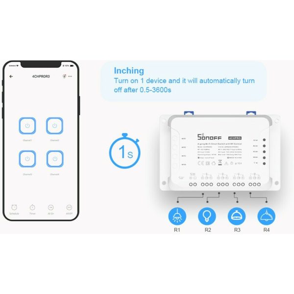 Sonoff 4CH PRO R3 Smart Ενδιάμεσος Διακόπτης με Wi-Fi και RF Λευκός - Image 4