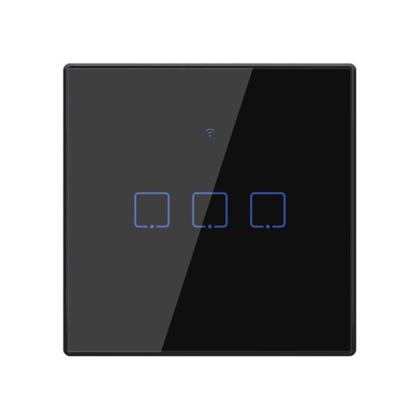 Sonoff T3EU3C-TX Χωνευτός Διακόπτης Τοίχου Wi-Fi για Έλεγχο Φωτισμού με Πλαίσιο και Δύο Πλήκτρα Αφής Φωτιζόμενος Μαύρος