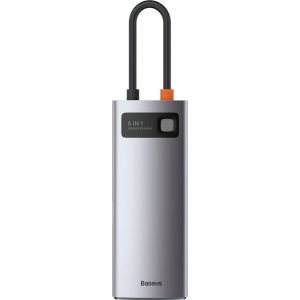 Baseus Metal Gleam Series 6-in-1 USB-C Docking Station με HDMI 4K PD Ethernet Ασημί (CAHUB-CW0G)