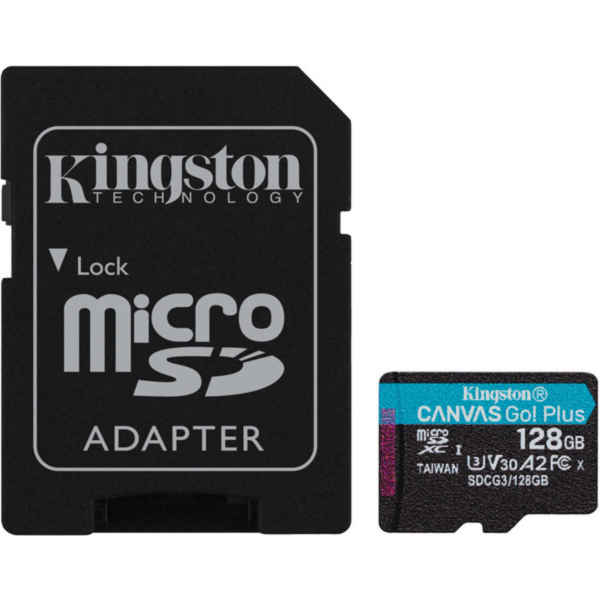 KINGSTON SDCG3/128GB CANVAS GO PLUS 128GB MICRO SDXC CLASS 10 UHS-I U3 V30 A2 + SD ADAPTER