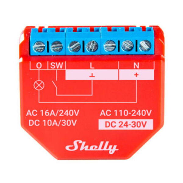 Shelly Έξυπνος Ενδιάμεσος Διακόπτης Plus 1PM, Wi-Fi, 1 κανάλι, 16A με Μετρητή Ισχύος Κόκκινος - Image 2