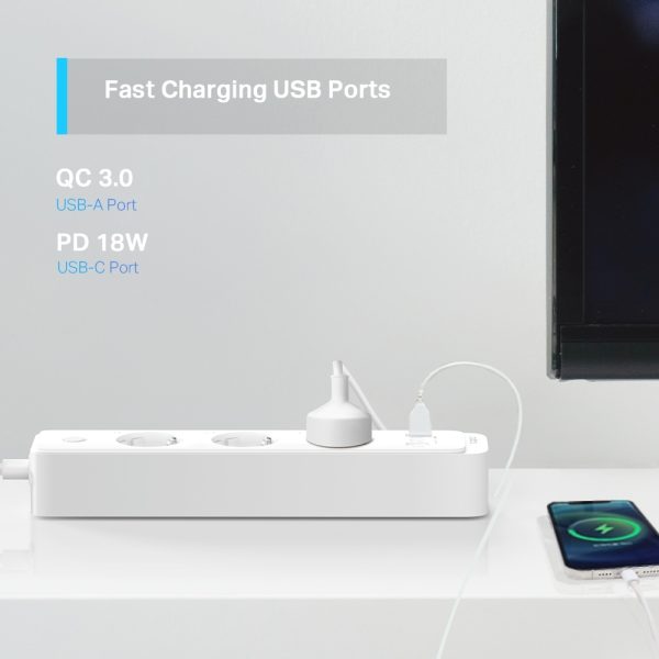 TP-LINK Tapo P300 Smart Πολύπριζο 3 Θέσεων με 2 USB-A, 1 USB-C και Διακόπτη - Image 2