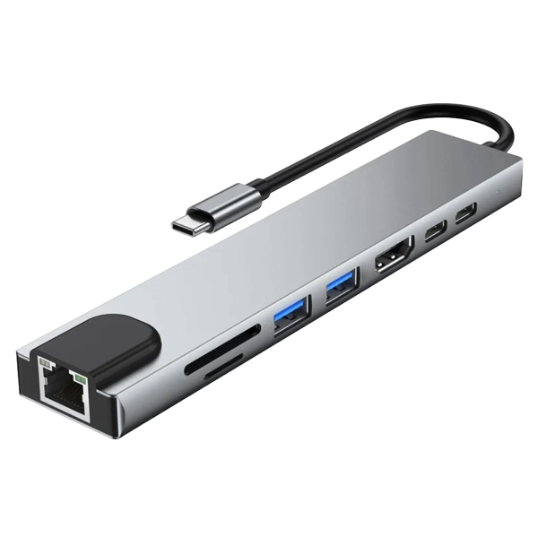 POWERTECH docking station PTH-103, 8 θυρών, USB-C σύνδεση, 100W PD, γκρι