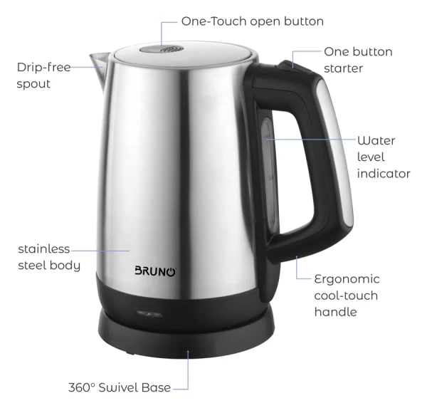 BRUNO Ηλεκτρικός βραστήρας BRN-0030, 2200W, 1.7lt, βάση 360° - Image 4