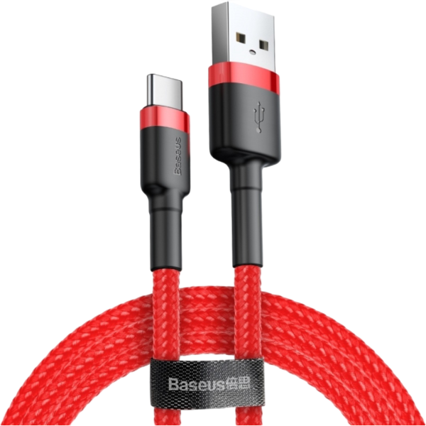Baseus Cafule Braided Καλώδιο USB-C male - USB-A male Κόκκινο 1m (CATKLF-B09)