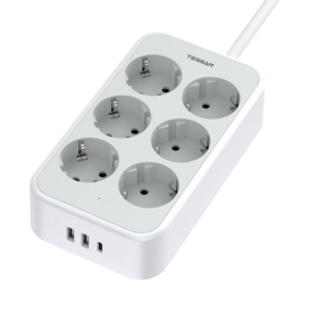 Tessan 9 In 1 Power Strip 25W 6xSCHUKO, 2xUSB, 1xTYPE-C 2M Cable - (TS-PS02DE00)