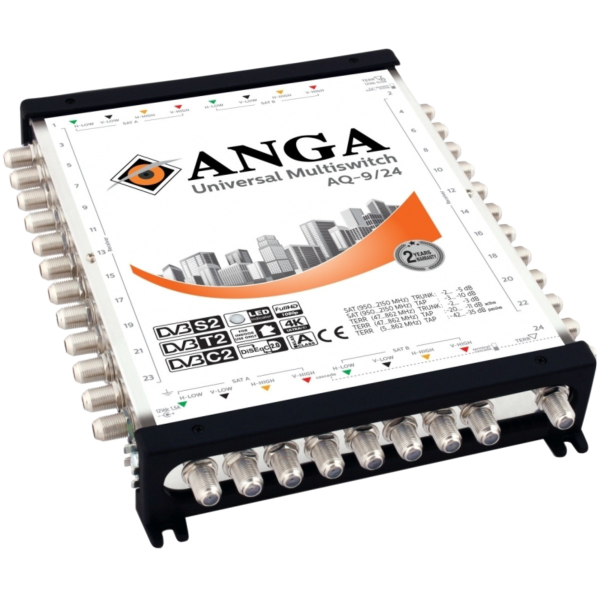 Πολυδιακόπτης ANGA AQ-9/24 (2 δορυφόροι + επίγεια - 24 εξόδους) με τροφ/κό 12V/3A
