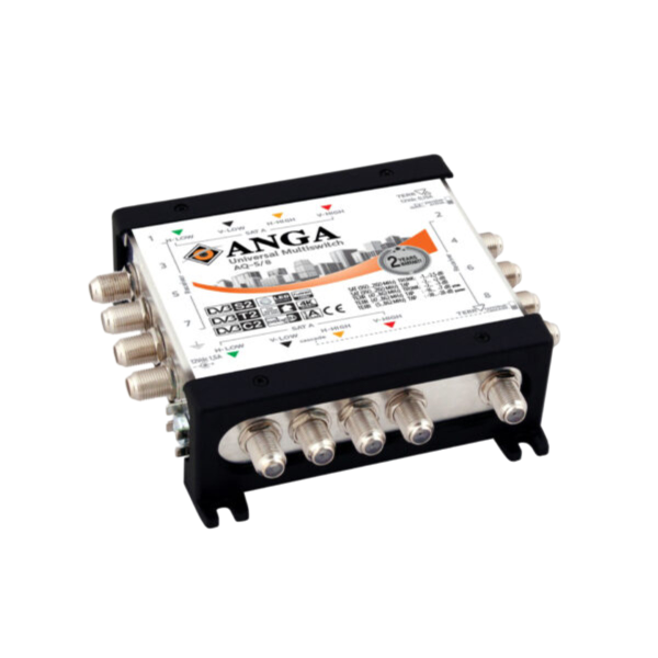 Πολυδιακόπτης ANGA AQ-5/8 (1 δορυφόρος + επίγεια - 8 εξόδους) με τροφ/κό 12V/3A