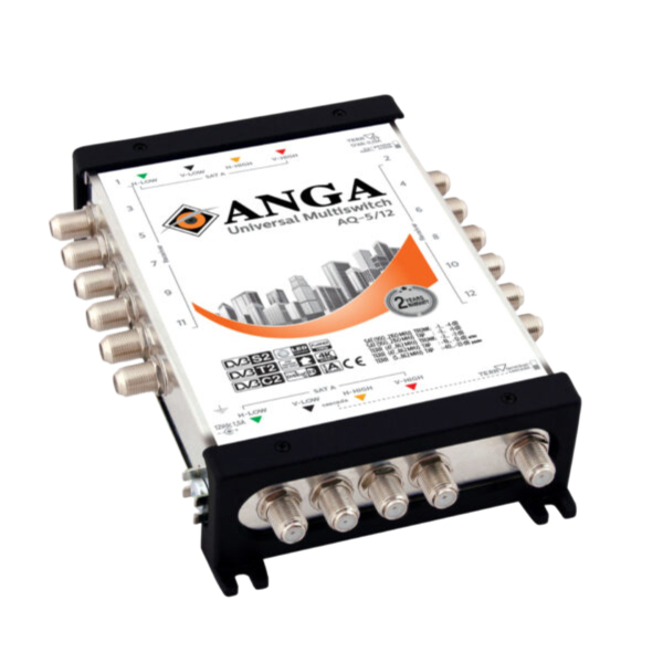 Πολυδιακόπτης ANGA AQ-5/12 (1 δορυφόρος + επίγεια - 12 εξόδους) με τροφ/κό 12V/3A