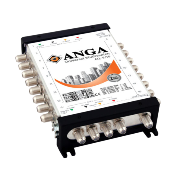 Πολυδιακόπτης ANGA AQ-5/16 (1 δορυφόρος + επίγεια - 16 εξόδους) με τροφ/κό 12V/3A
