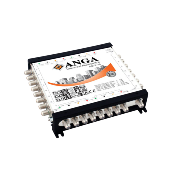 Πολυδιακόπτης ANGA AQ-9/16 (2 δορυφόροι + επίγεια - 16 εξόδους) με τροφ/κό 12V/3A